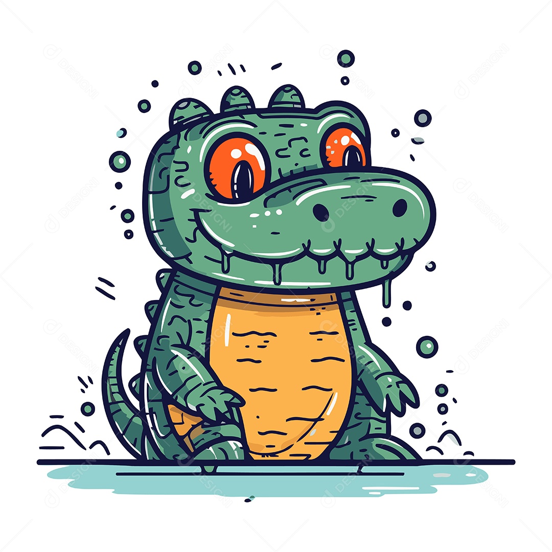 Crocodilo Fofo de Desenho Animado Ilustração Vetor EPS