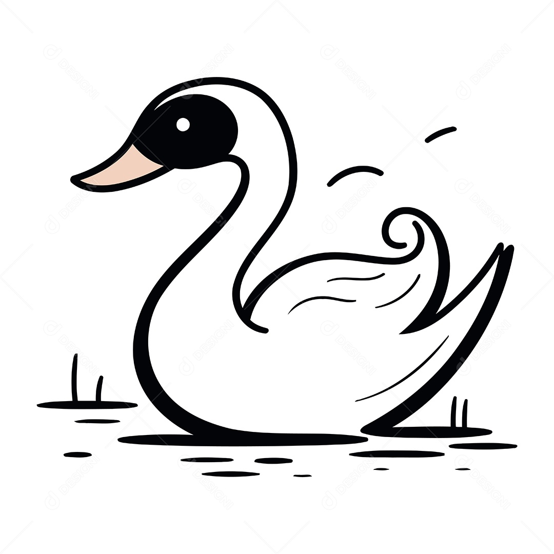 Cisne na Água de Desenho Animado Ilustração Vetor EPS