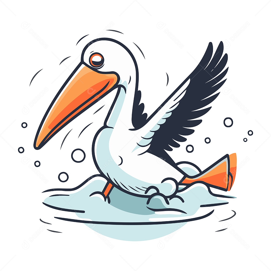 Pelicano de Desenho Animado Ilustração Vetor EPS