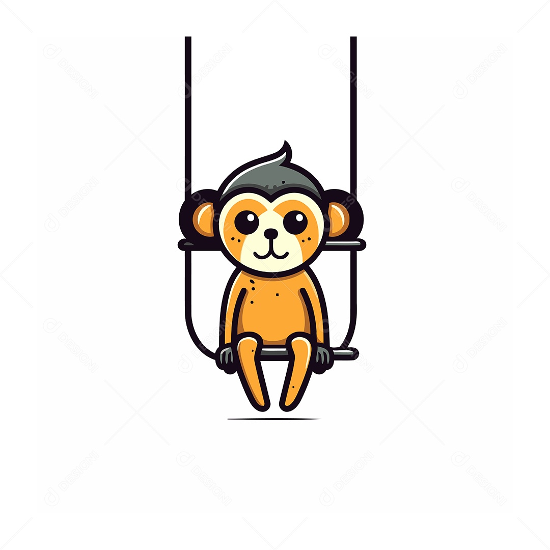 Macaco Fofo de Desenho Animado Sentado no Balanço Ilustração Vetor EPS