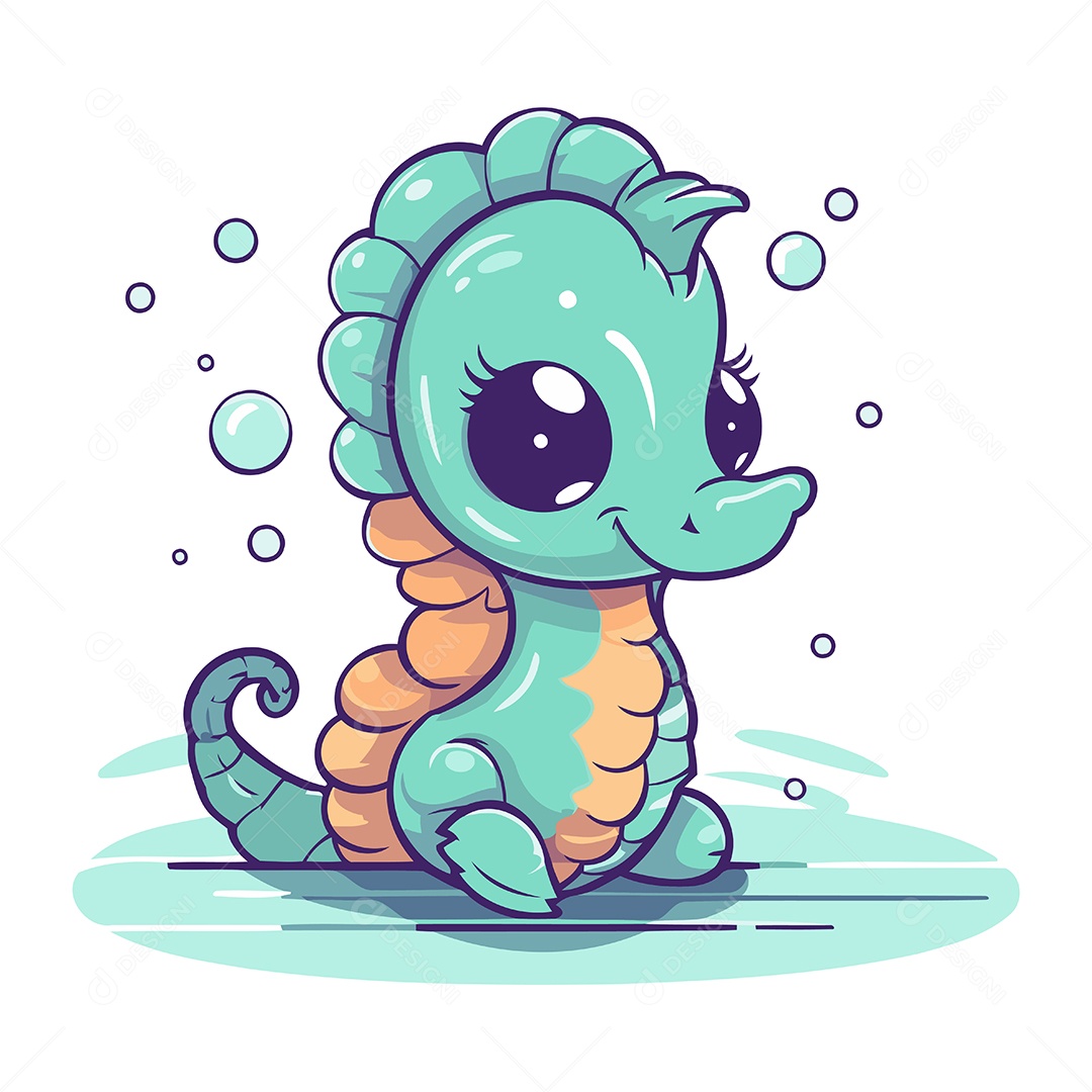 Cavalo Marinho de Desenho Animado Ilustração Vetor EPS