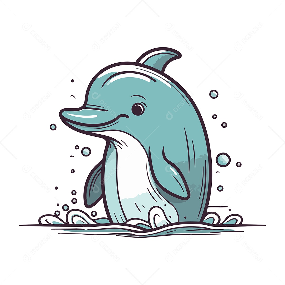 Golfinho Fofo de Desenho Animado Ilustração Vetor EPS