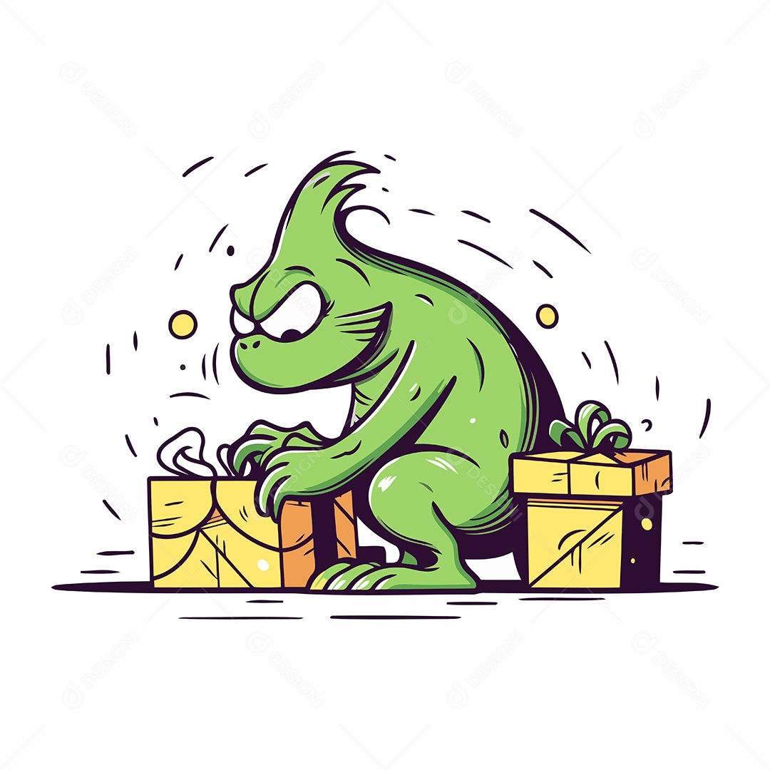 Desenho Animado de Animal com Caixas de Presente Ilustração Vetor EPS