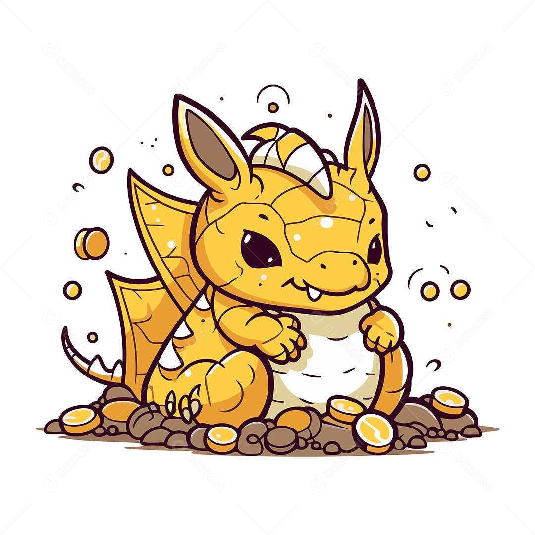 Dragão Fofo de Desenho Animado Ilustração Vetor EPS