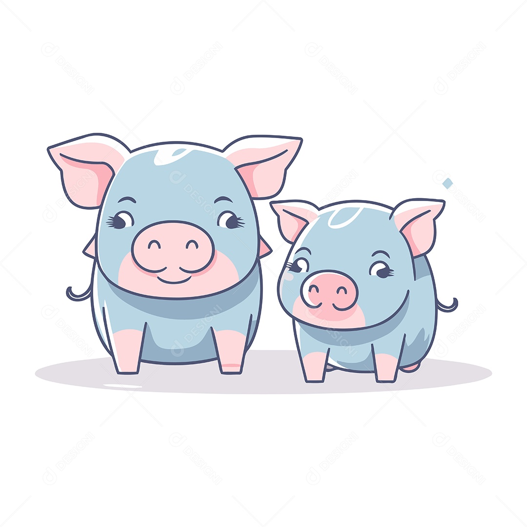 Porco e Leitão Fofo Ilustração Vetor EPS