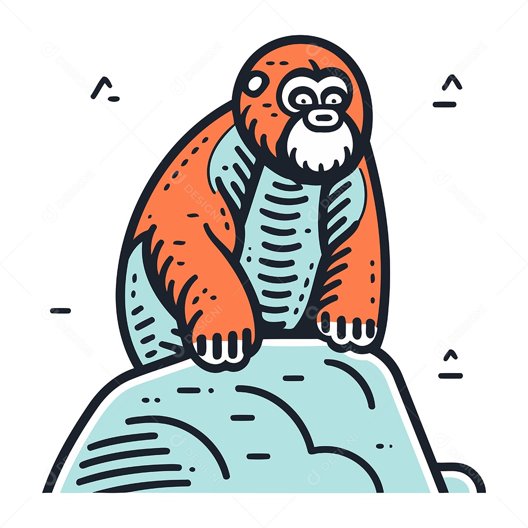 Macaco de Desenho Animado em uma Pedra Ilustração Vetor EPS