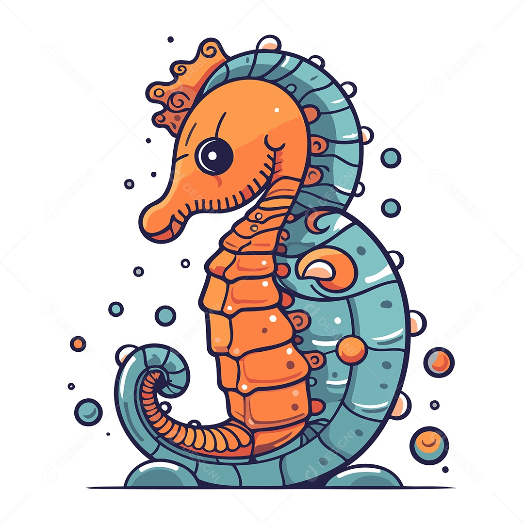 Cavalo Marinho de Desenho Animado Ilustração Vetor EPS