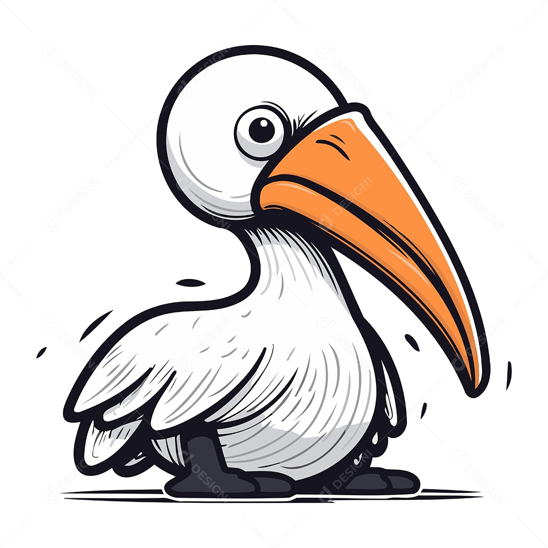 Pelicano de Desenho Animado Ilustração Vetor EPS