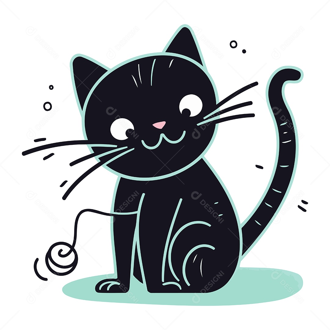 Gato Preto Fofo de Desenho Animado Ilustração Vetor EPS