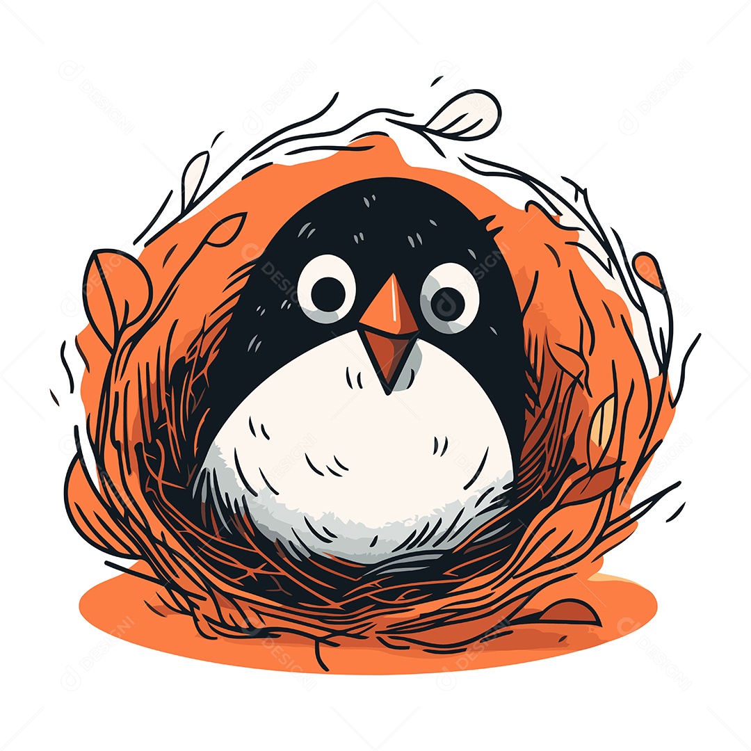 Pinguim de Desenho Animado no Ninho Ilustração Vetor EPS