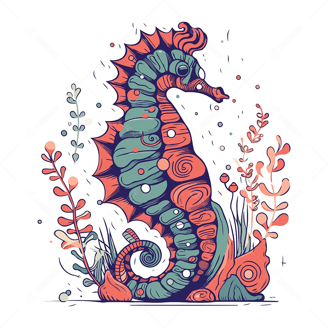 Cavalo Marinho de Desenho Animado Ilustração Vetor EPS