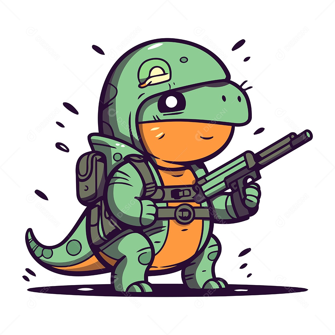 Dinossauro com uma Arma na Mão Ilustração Vetor EPS