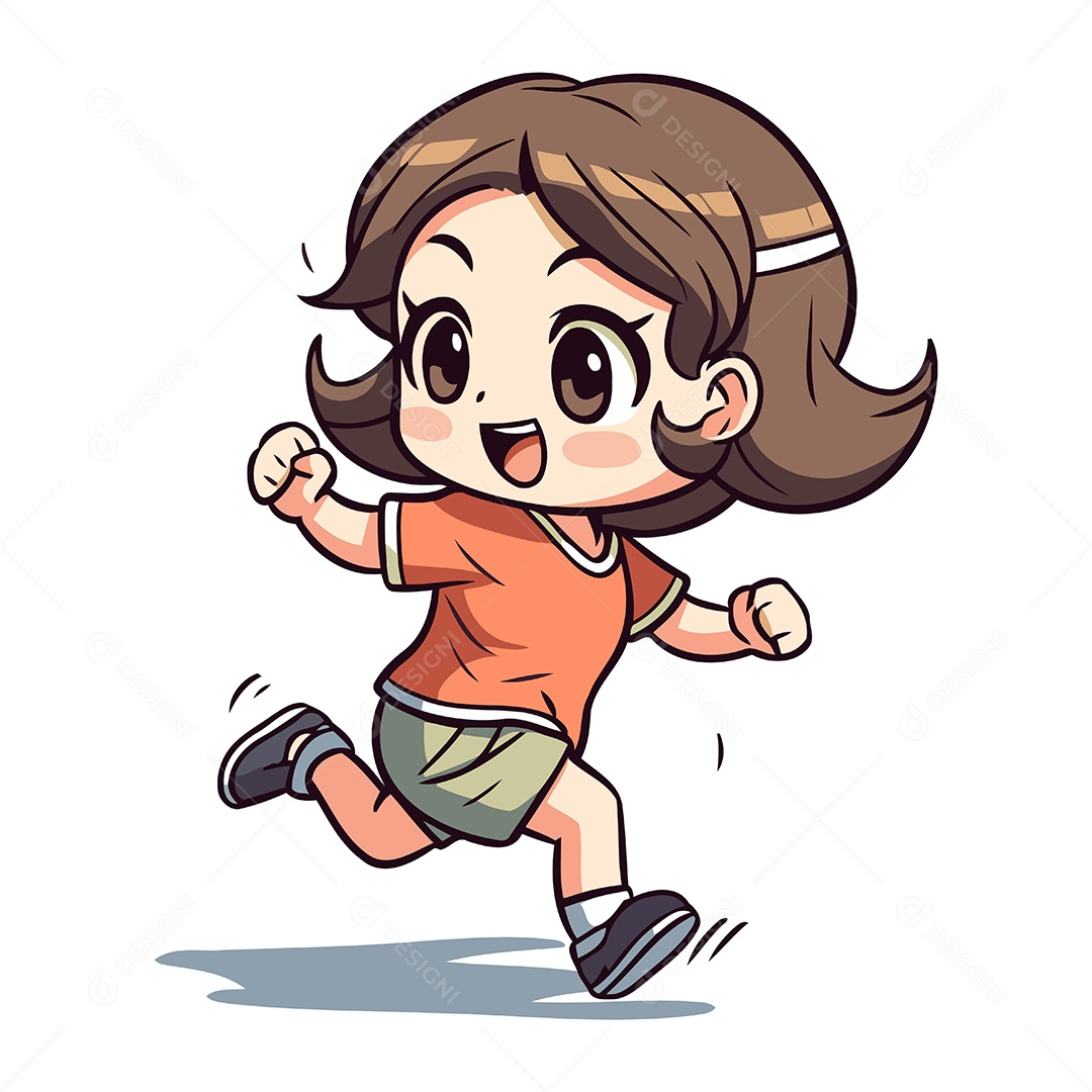 Menina Correndo de Desenho Animado Ilustração Vetor EPS