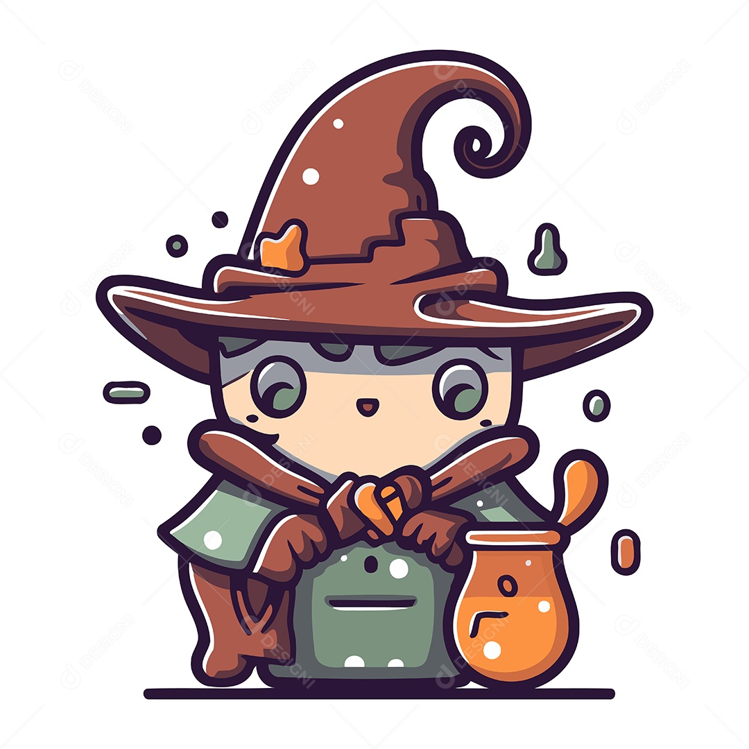 Bruxinha com um Pote de Poção Ilustração Vetor EPS