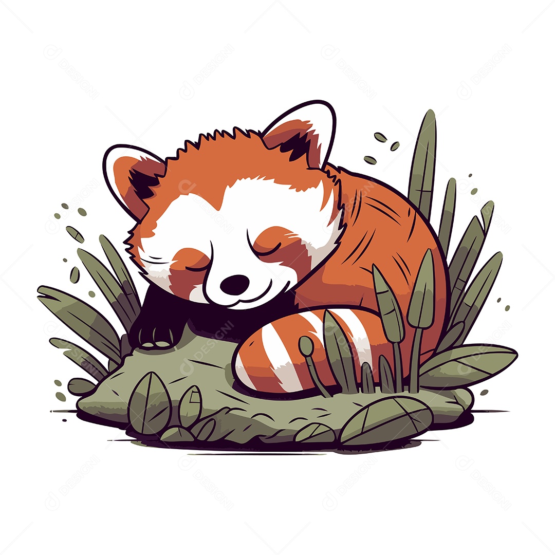Panda Vermelho Fofo Deitado na Grama Ilustração Vetor EPS