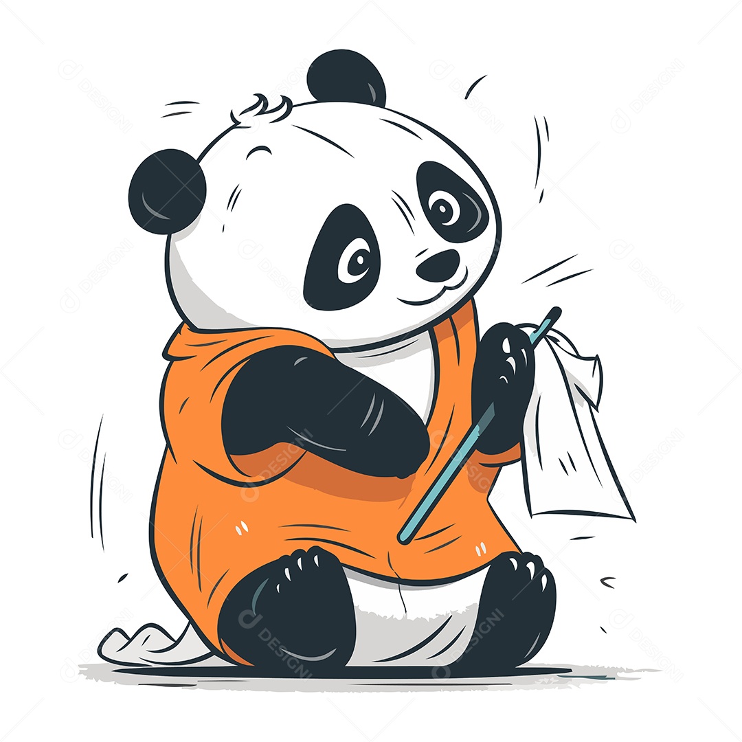 Panda Fofo em Camiseta Laranja Ilustração Vetor EPS