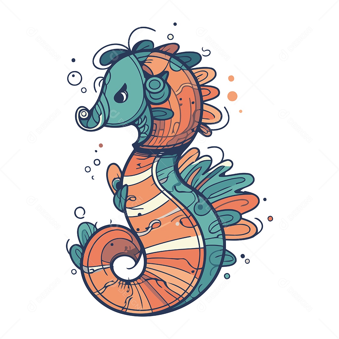 Cavalo Marinho de Desenho Animado Ilustração Vetor EPS