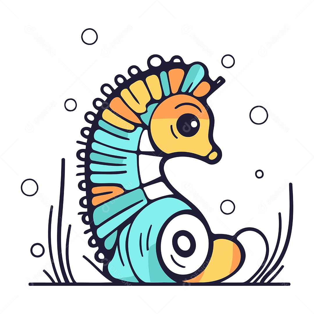 Cavalo Marinho de Desenho Animado Ilustração Vetor EPS