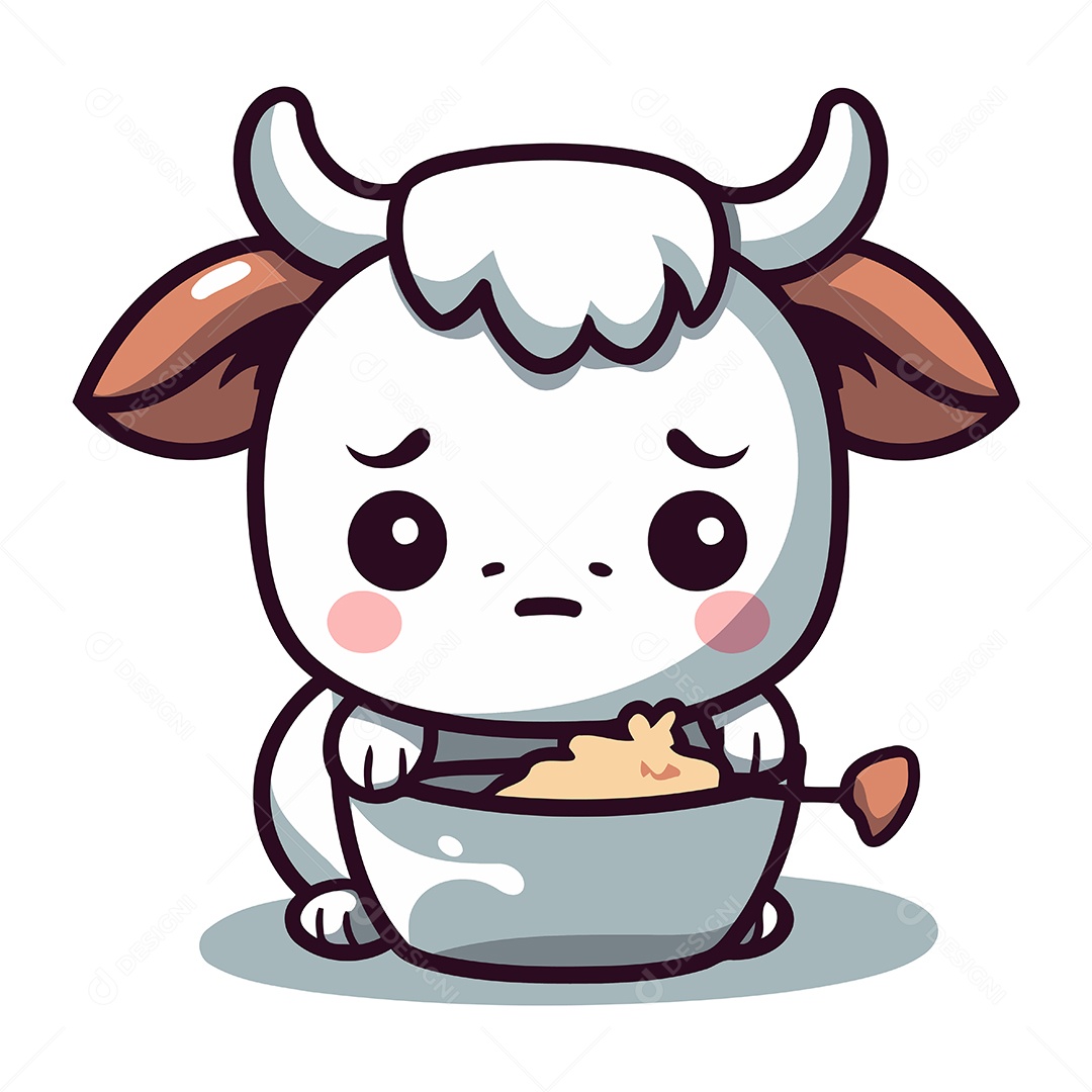 Vaca Fofa com uma Tigela Ilustração Vetor EPS
