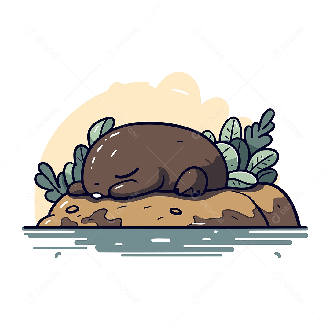 Foca Fofa na Rocha do Mar Ilustração Vetor EPS