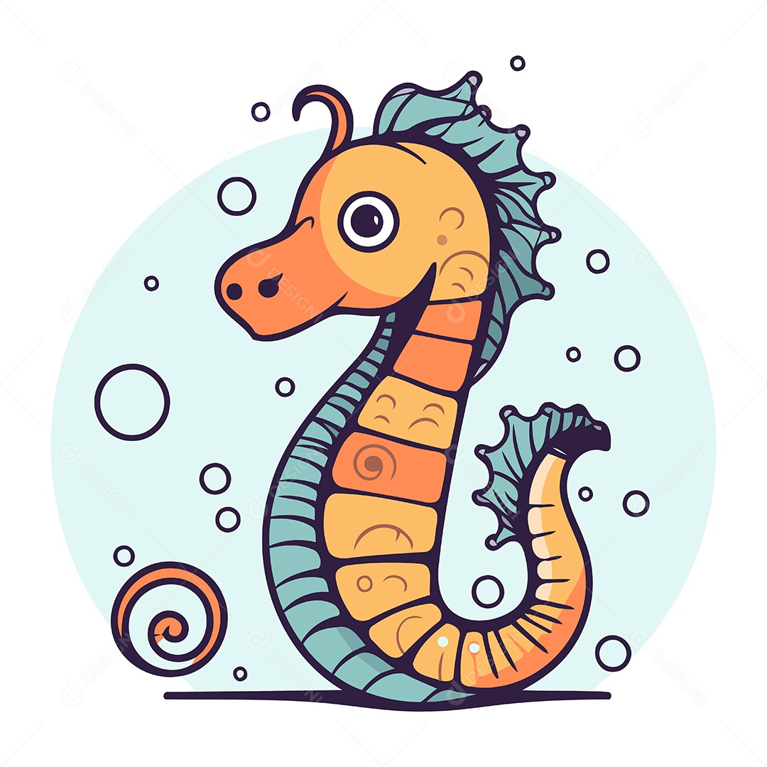 Cavalo Marinho de Desenho Animado Ilustração Vetor EPS