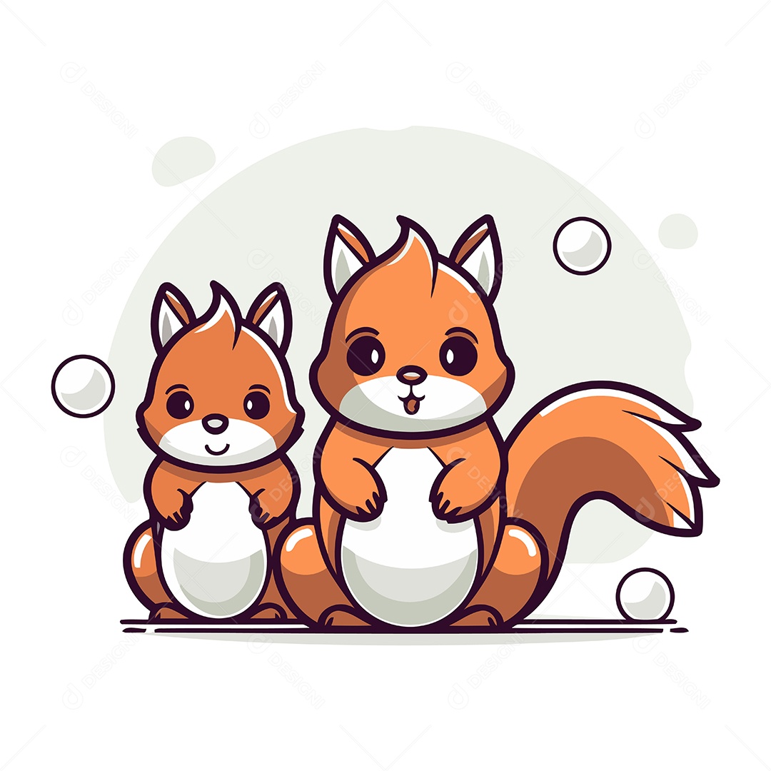 Esquilos Fofo de Desenho Animado Ilustração Vetor EPS