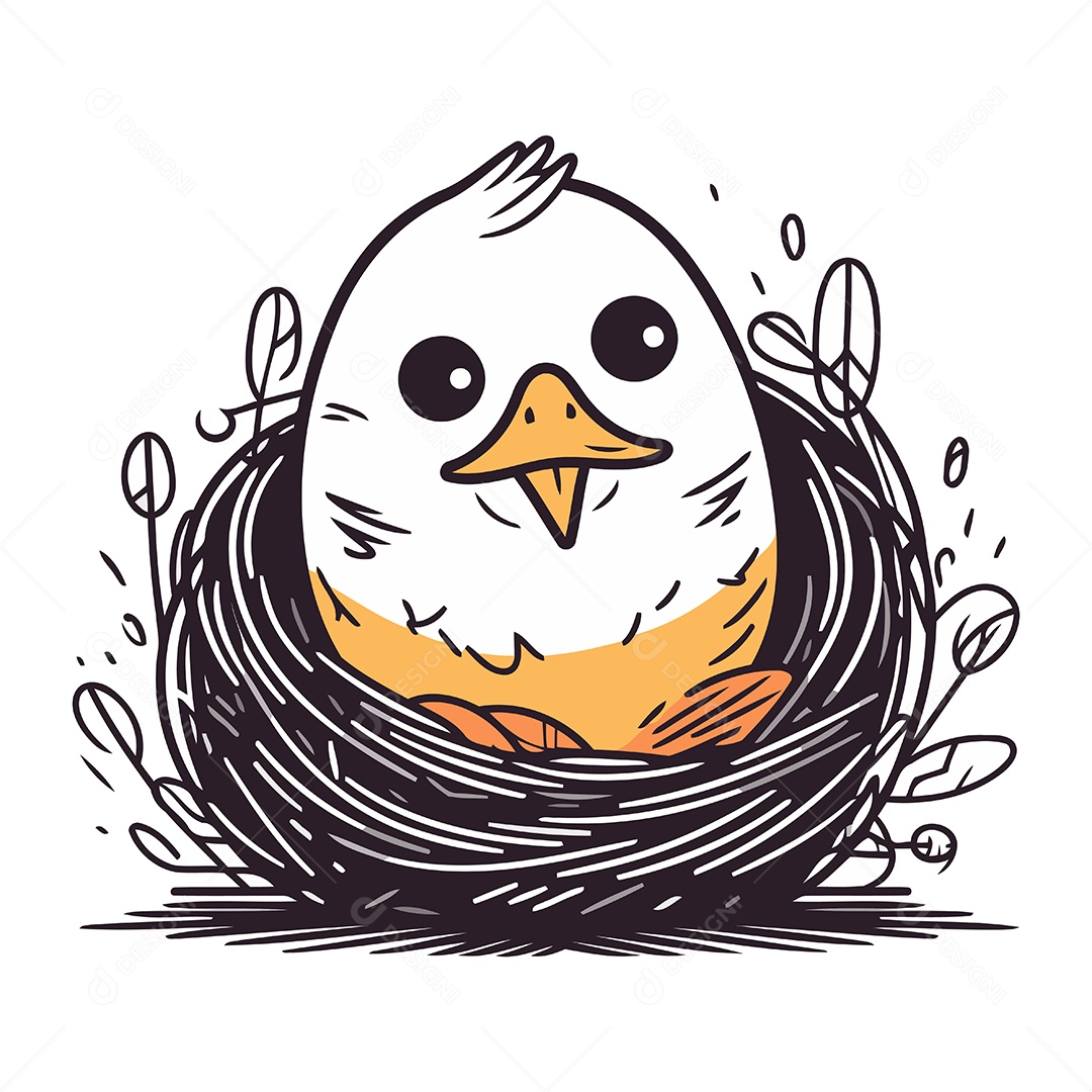 Pintinho de Desenho Animado no Ninho Ilustração Vetor EPS