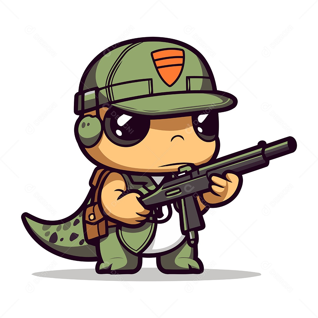 Crocodilo de Desenho Animado com uma Arma Ilustração Vetor EPS
