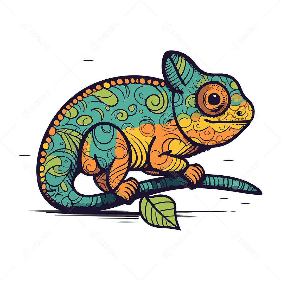 Camaleão de Desenho Animado Ilustração Vetor EPS