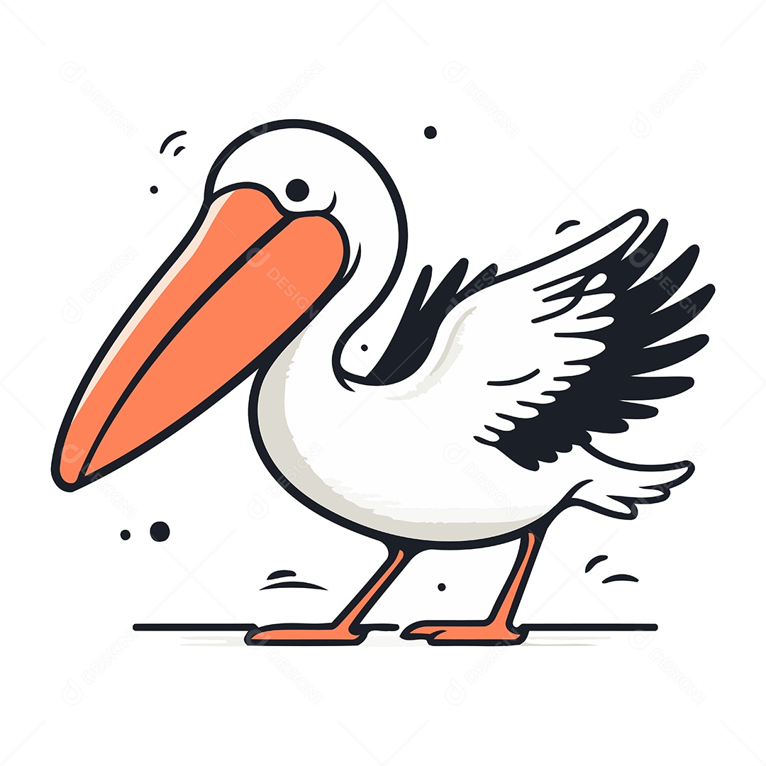 Pelicano de Desenho Animado Ilustração Vetor EPS