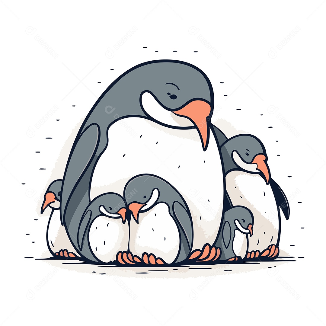 Família de Pinguins Desenho Animado Ilustração Vetor EPS