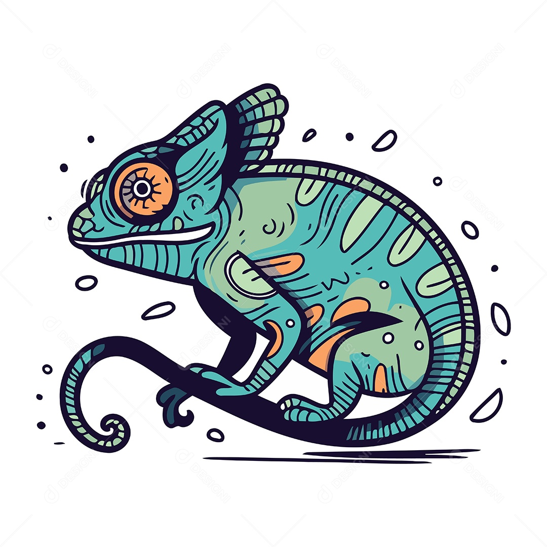 Camaleão de Desenho Animado Ilustração Vetor EPS
