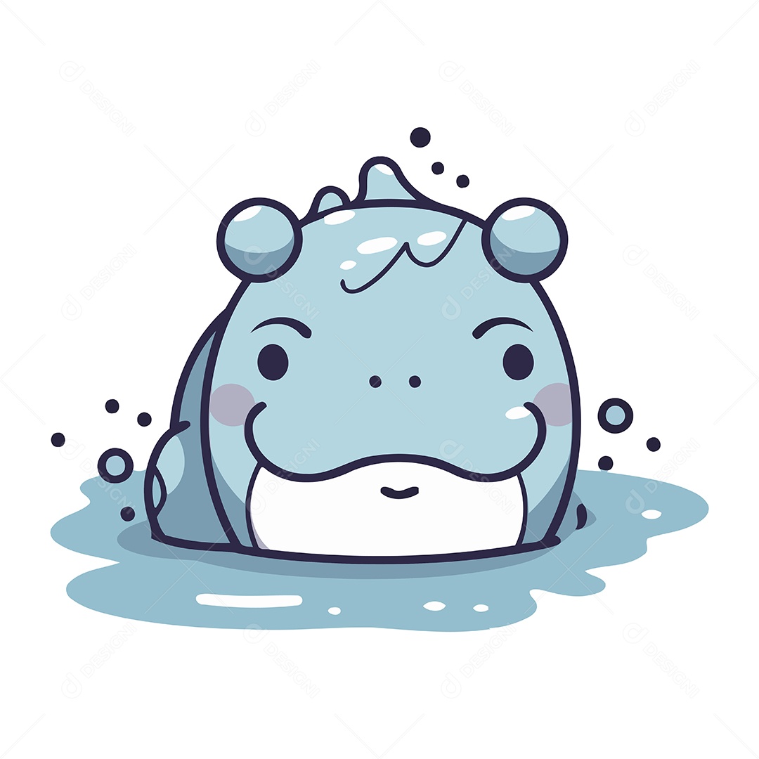 Hipopótamo Fofo na Água Ilustração Vetor EPS