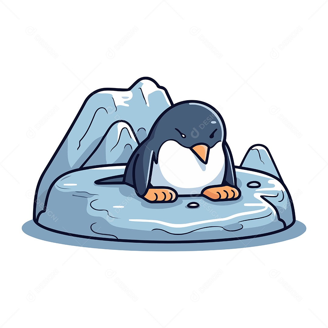 Pinguim Sentado em uma Pedra Ilustração Vetor EPS