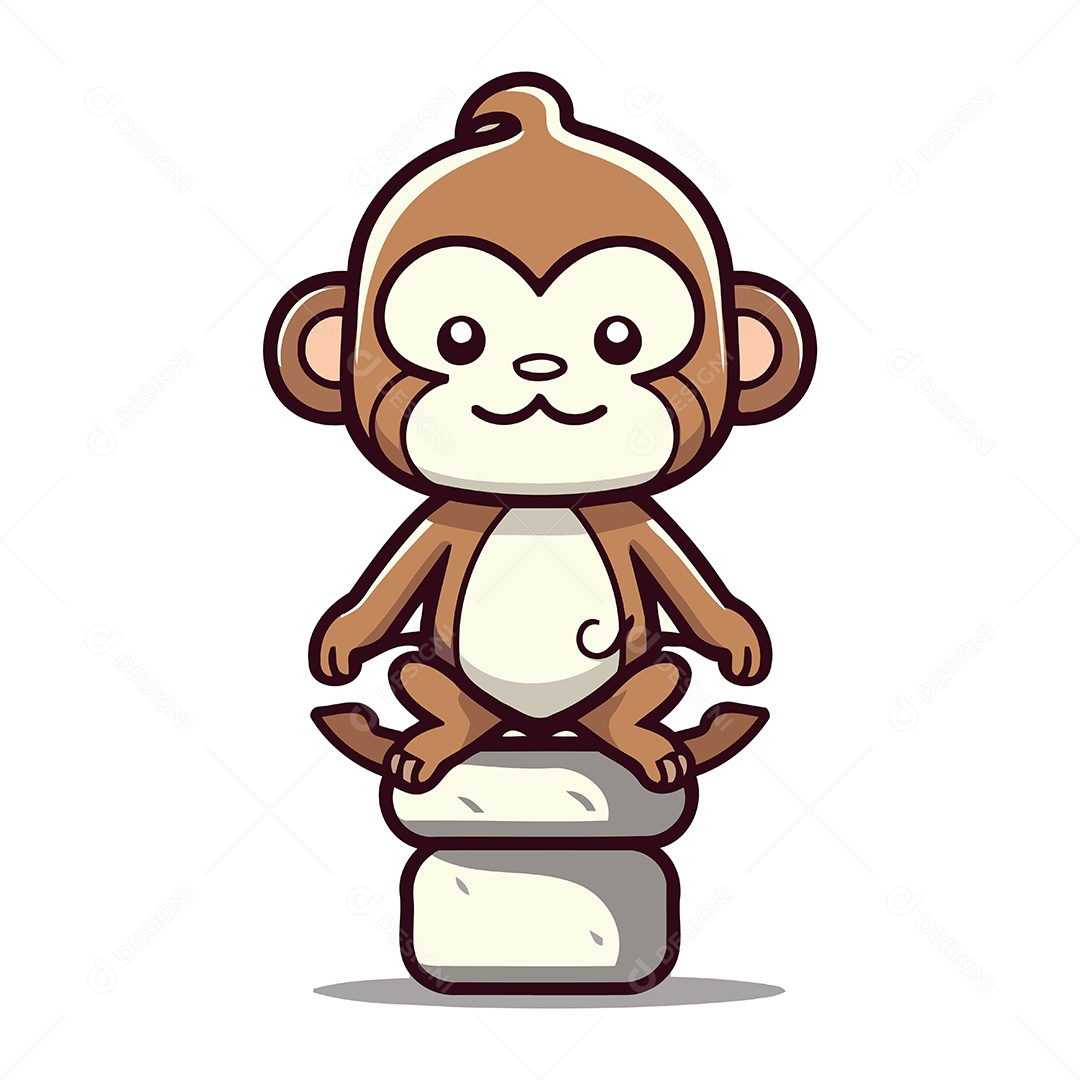 Macaco Sentado em Pedra Ilustração Vetor EPS