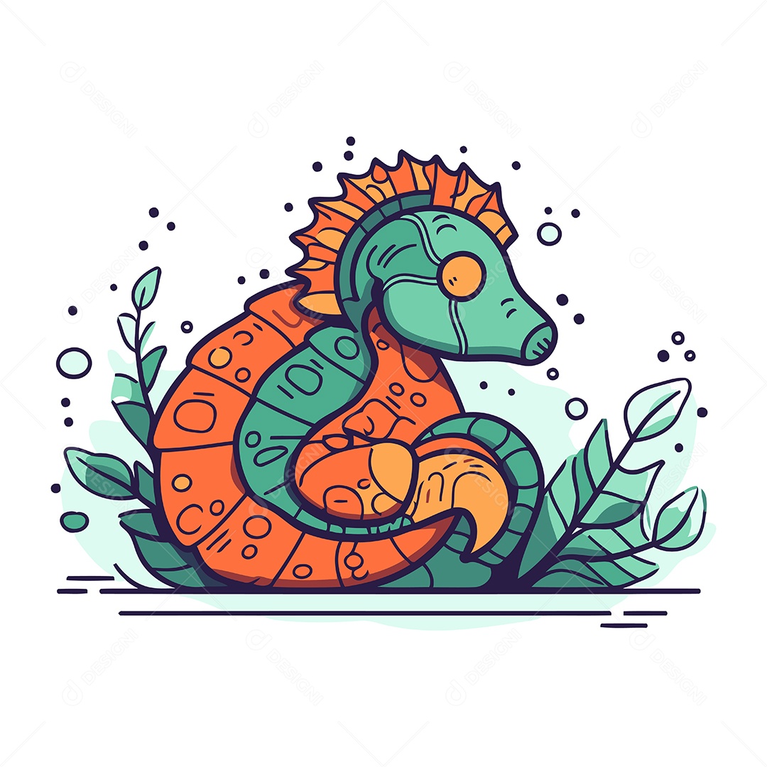 Cavalo Marinho de Desenho Animado Ilustração Vetor EPS