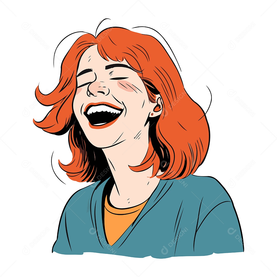 Mulher Ruiva Feliz Rindo Ilustração Vetor EPS