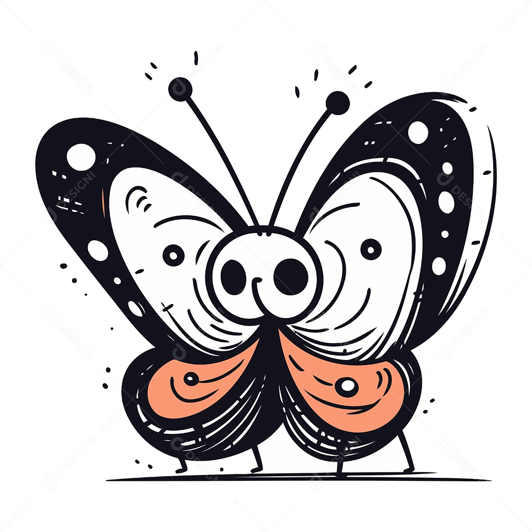 Borboleta Fofa de Desenho Animado Ilustração Vetor EPS