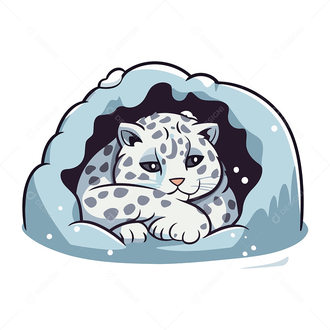 Leopardo da Neve Desenho Animado Ilustração Vetor EPS