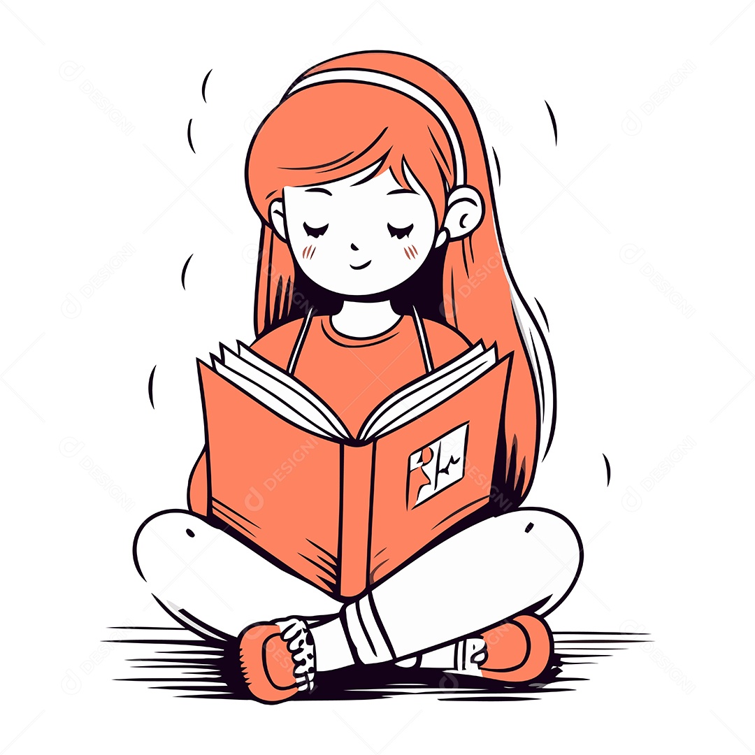 Menina Bonitinha Lendo um Livro Ilustração Vetor EPS