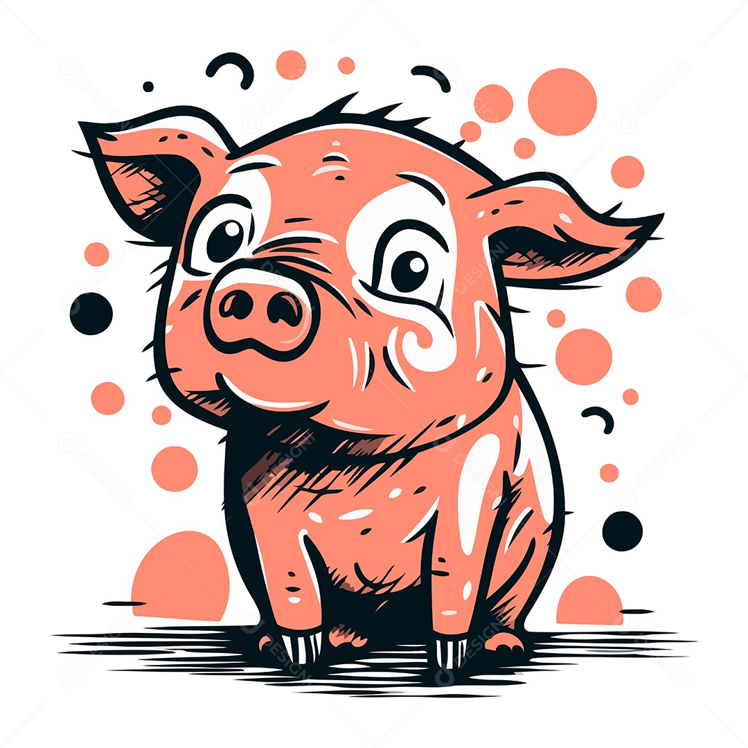 Porco de Desenho Animado Ilustração Vetor EPS