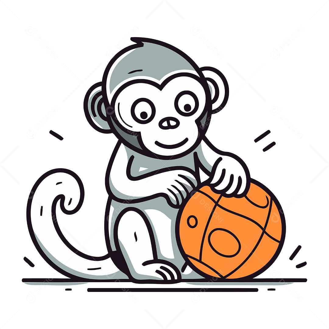 Macaco de Desenho Animado com Bola Ilustração Vetor EPS