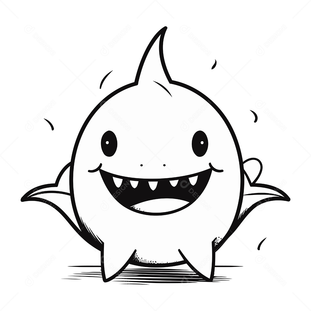 Tubarão Fofo de Desenho Animado Ilustração Vetor EPS