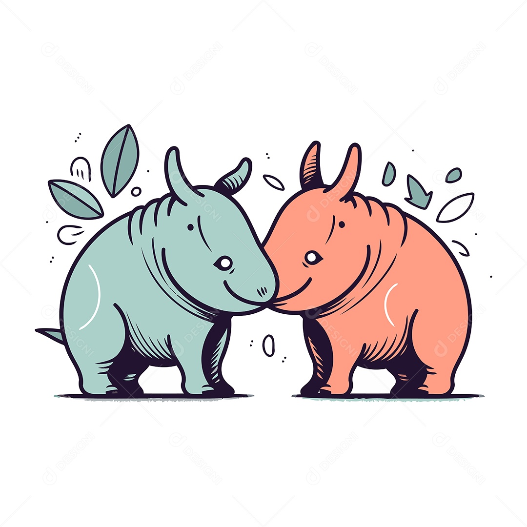 Rinocerontes de Desenho Animado Ilustração Vetor EPS