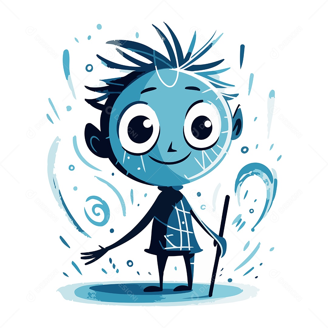 Menino Bonitinho com um Pedaço de Pau na Mão Ilustração Vetor EPS