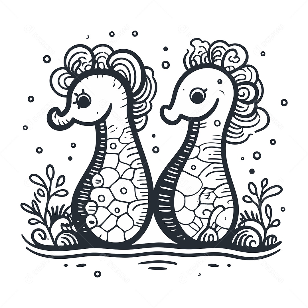 Cavalos Marinho de Desenho Animado Ilustração Vetor EPS