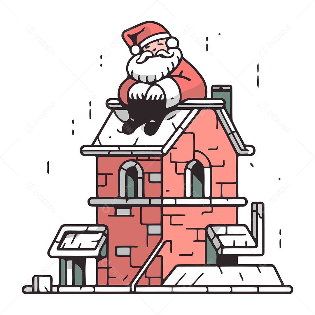 Papai Noel Sentado no Telhado de uma Casa Ilustração Vetor EPS