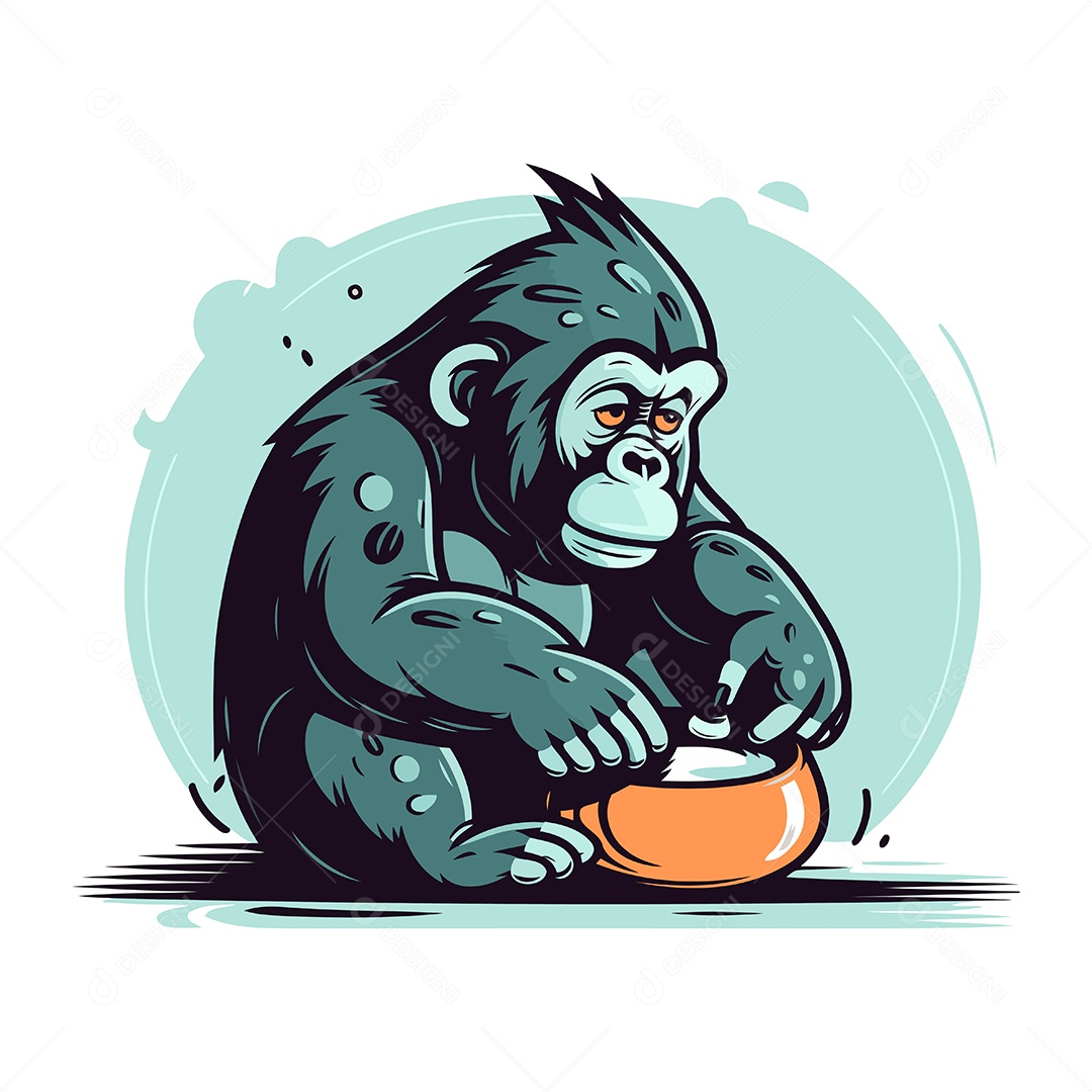 Gorila com uma Tigela Ilustração Vetor EPS