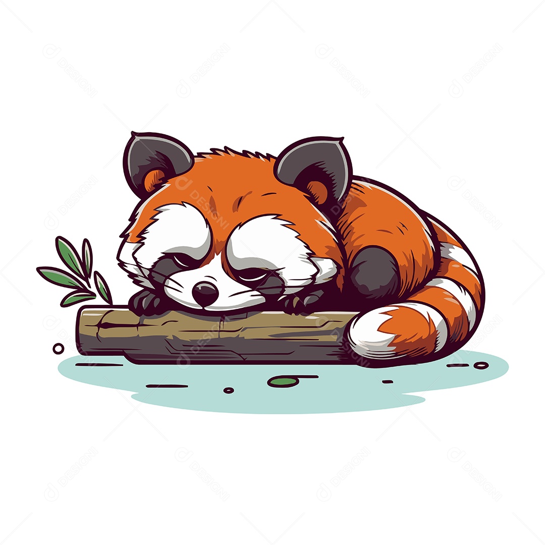 Panda Vermelho Fofo Dormindo em um Tronco Ilustração Vetor EPS
