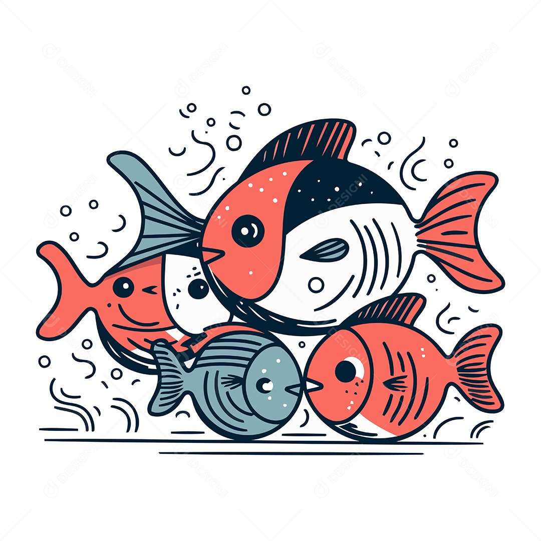 Família de Peixes Desenho Animado Ilustração Vetor EPS